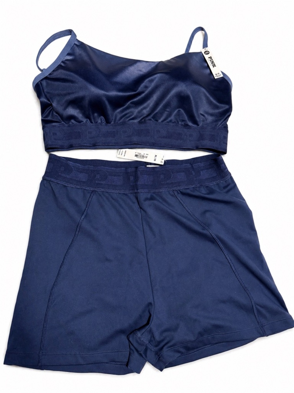 PINK Victoria's Secret Navy Satin Bralette and Athletic Shorts Set